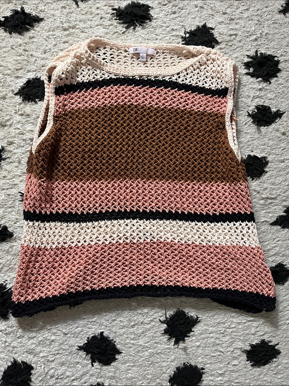 DR2 size Large Open weave crochet sleeveless sweater multicolored tank stripes